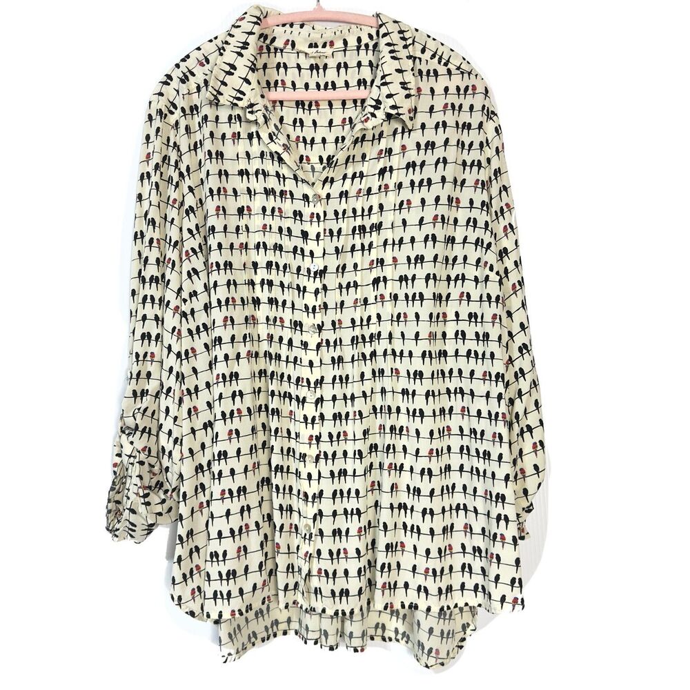 Jane & Delancey Shirt Women's 3X Button Up Bird On Wire Print Long Sleeve Top